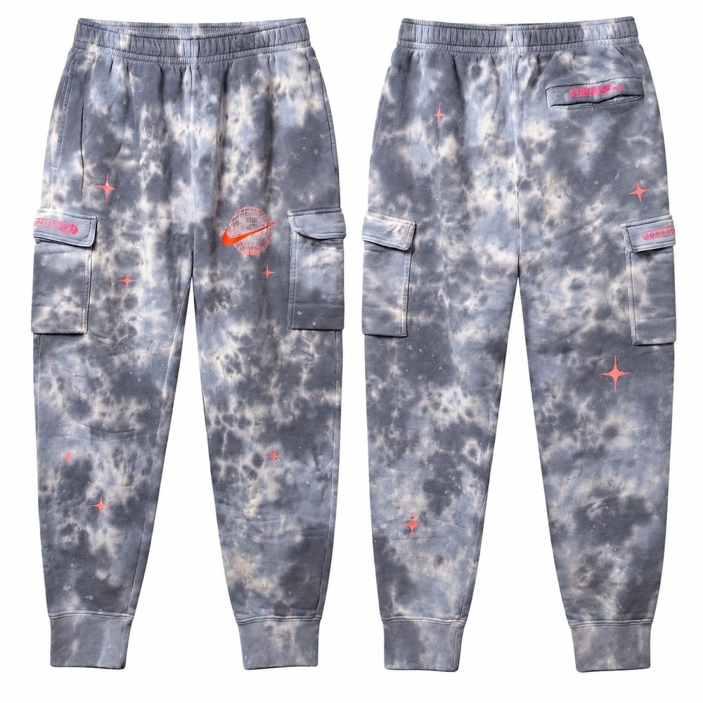 NIKE Nsw Club Space Wave Cargo Jogger Pant Sz L Blue Pink White Tie-Dye Galaxy